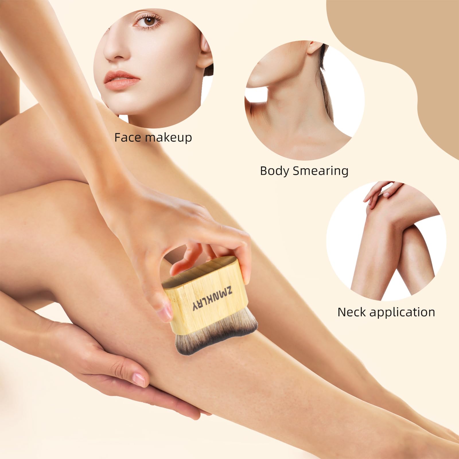 Pincel Kabuki zmnklry para rostro y cuerpo, uso versátil con bronceador y lociones.