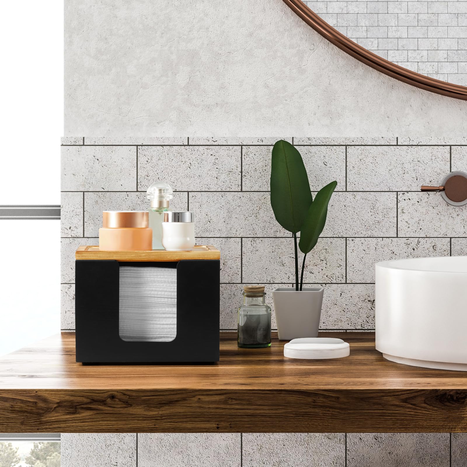 Detalle de madera rústica ZMZKKLL para una vanity con estilo.