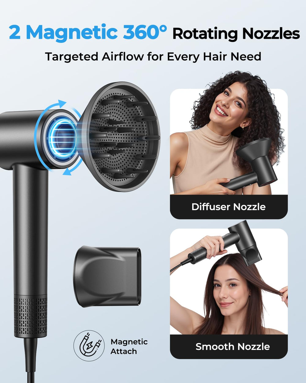 ZMZW difusor magnético: peinado preciso con menos frizz.