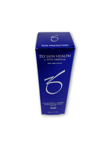 ZO Skin Health Sunscreen + Primer SPF 30, botella, protección solar y base suave para la piel