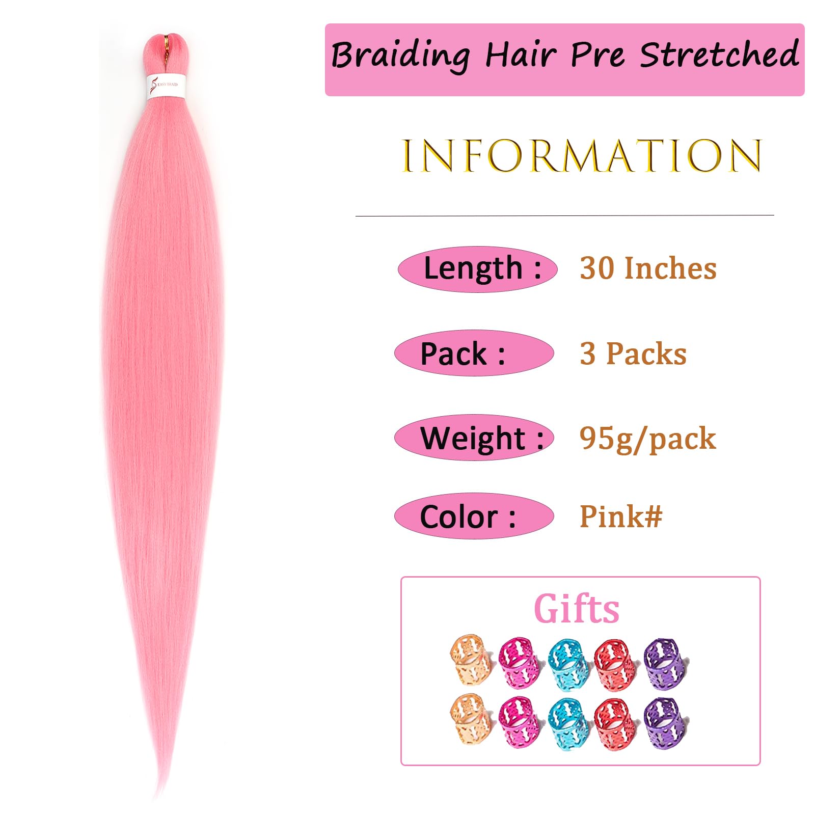 Zoewan cabello rosa preestirado en estilo de trenza para uso diario