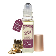 Zoha Oud Bloom frasco rodillo muestra la fragancia en formato portátil