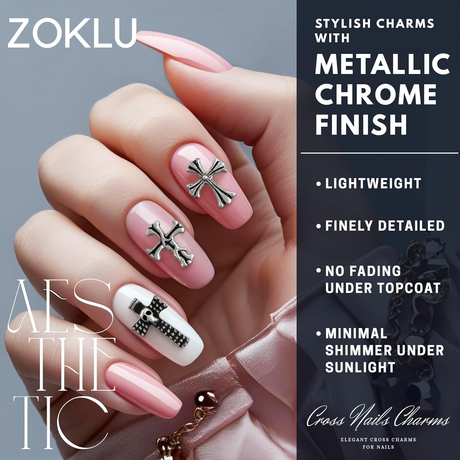 ZOKLU cruz plateada para uñas, variedad de estilos disponibles
