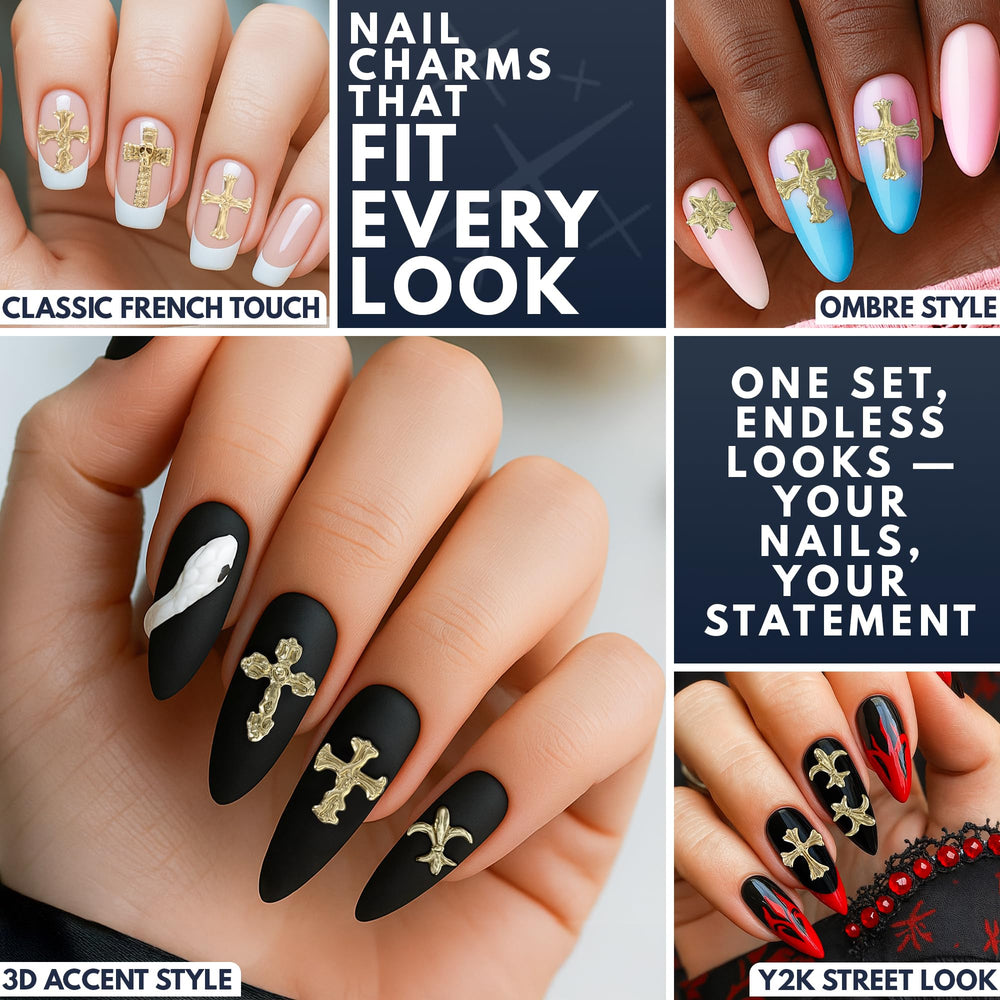 ZOKLU Uso versátil, cruces dorados para joyería y nail art.