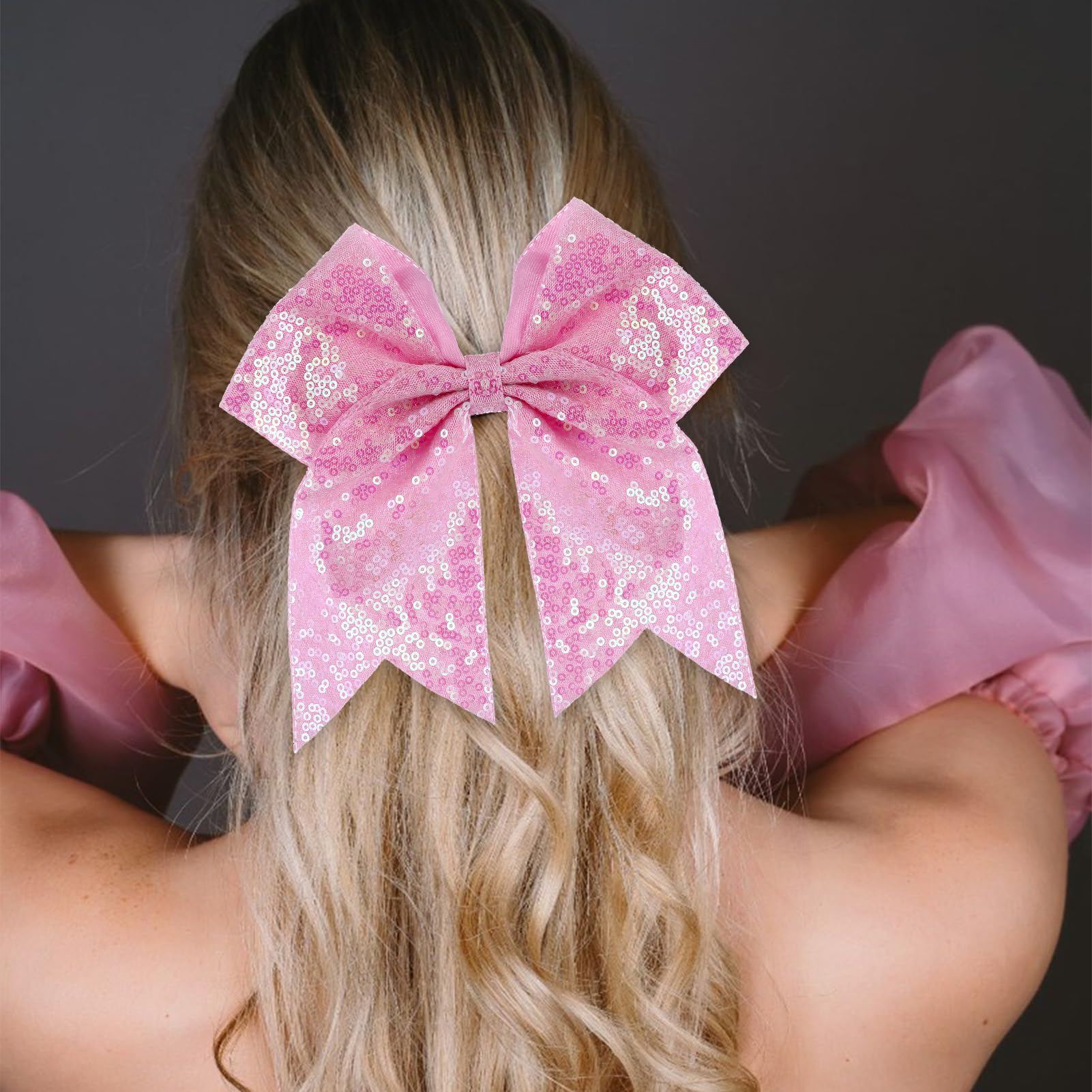 Prendedor de pelo Zolyco con lazo glitter rosa para fiestas.