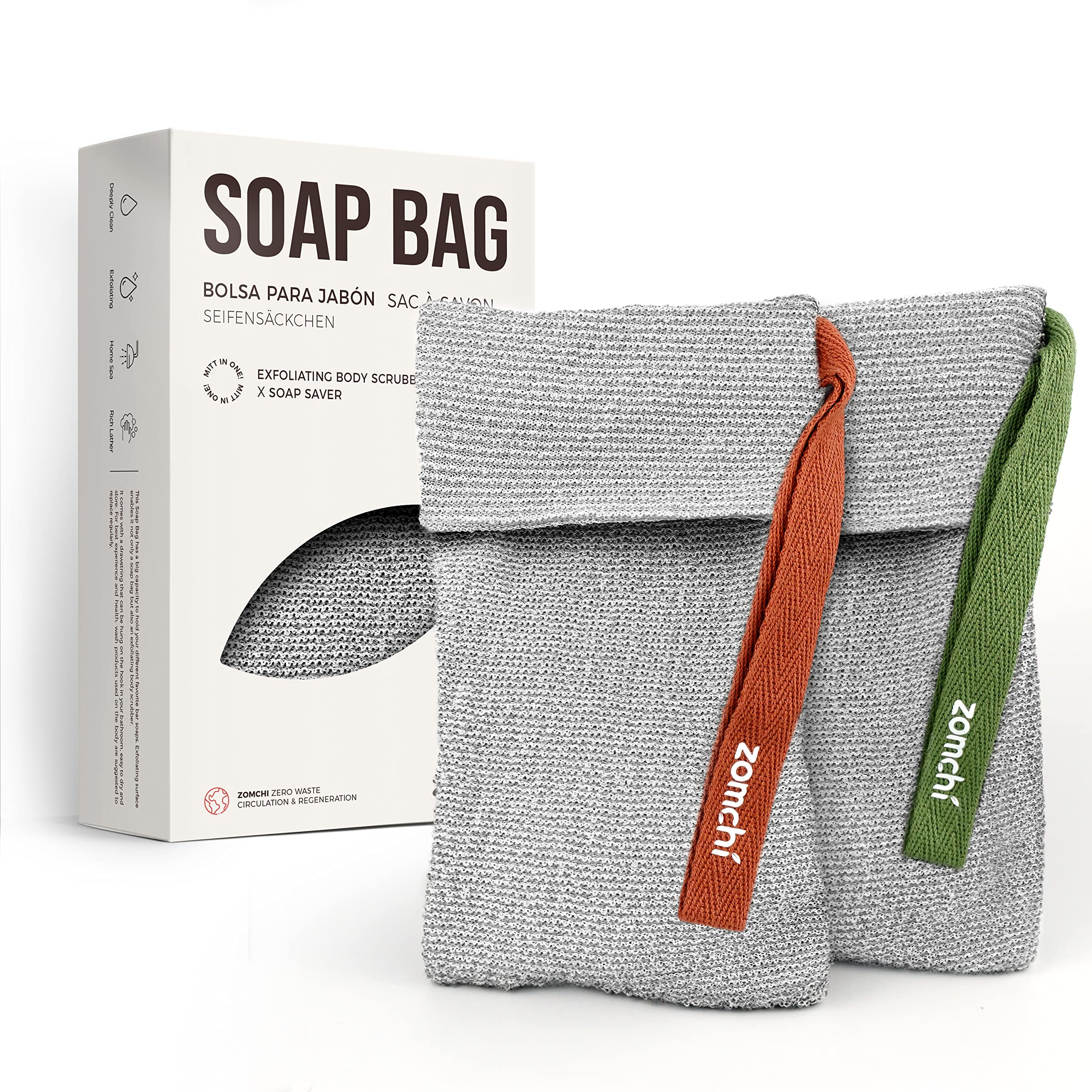 Bolsas exfoliantes suaves de ZOMCHI para ducharse y exfoliar la piel con delicadeza.