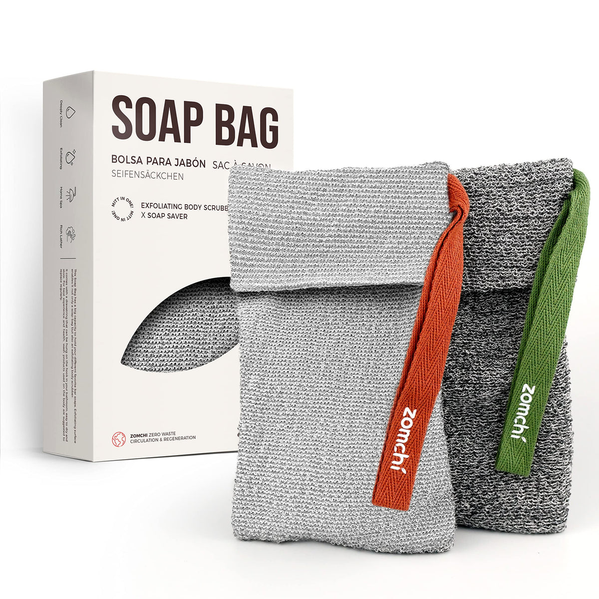 ZOMCHI bolsa de jabón rugosa para exfoliar la piel de forma intensa en la ducha.