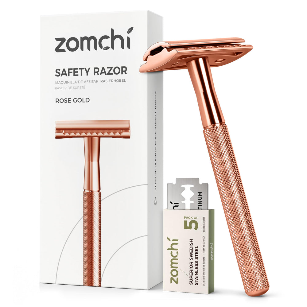 ZOMCHI navaja de seguridad de doble filo, frente para un afeitado limpio y cercano.