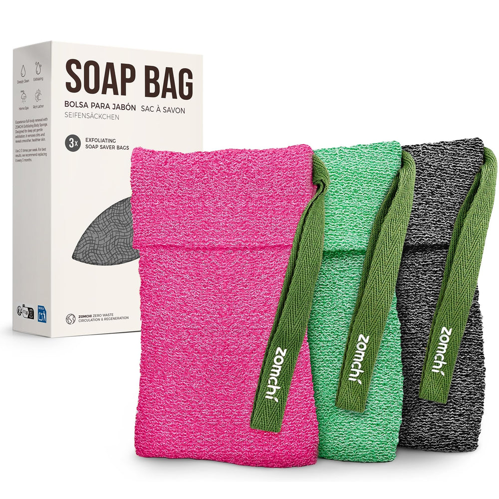 ZOMCHI bolsas exfoliantes para jabón: paquete de 3 para rotar y exfoliar suavemente.