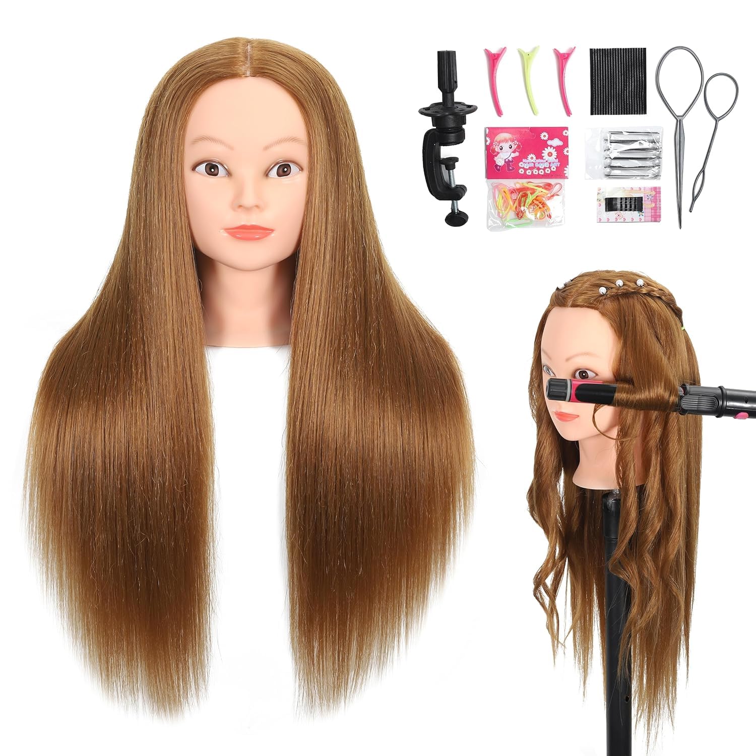Cabeza ZOMOI con cabello humano real para practicar peinados.