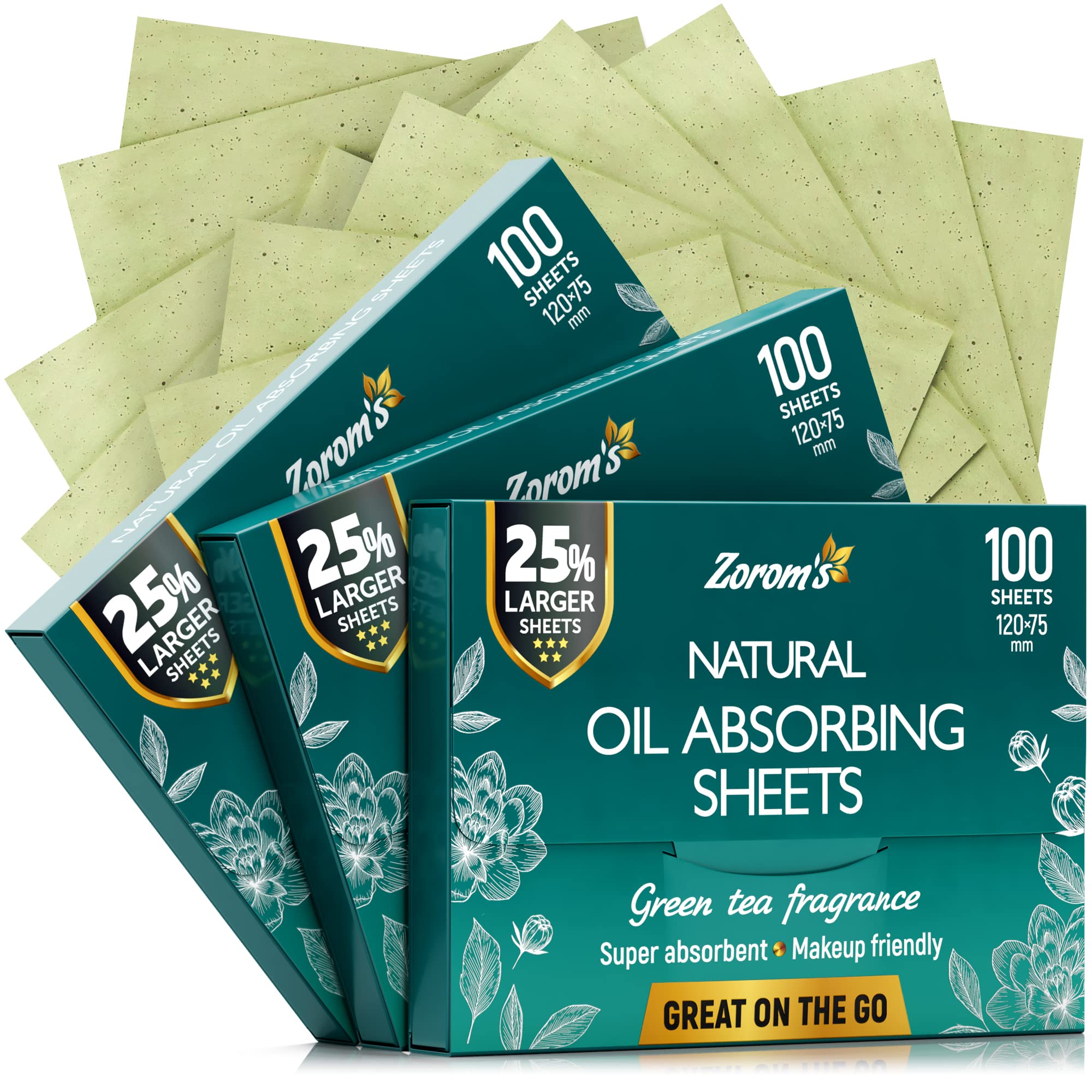 Zorom's hojas absorbentes con té verde para acabado mate suave.