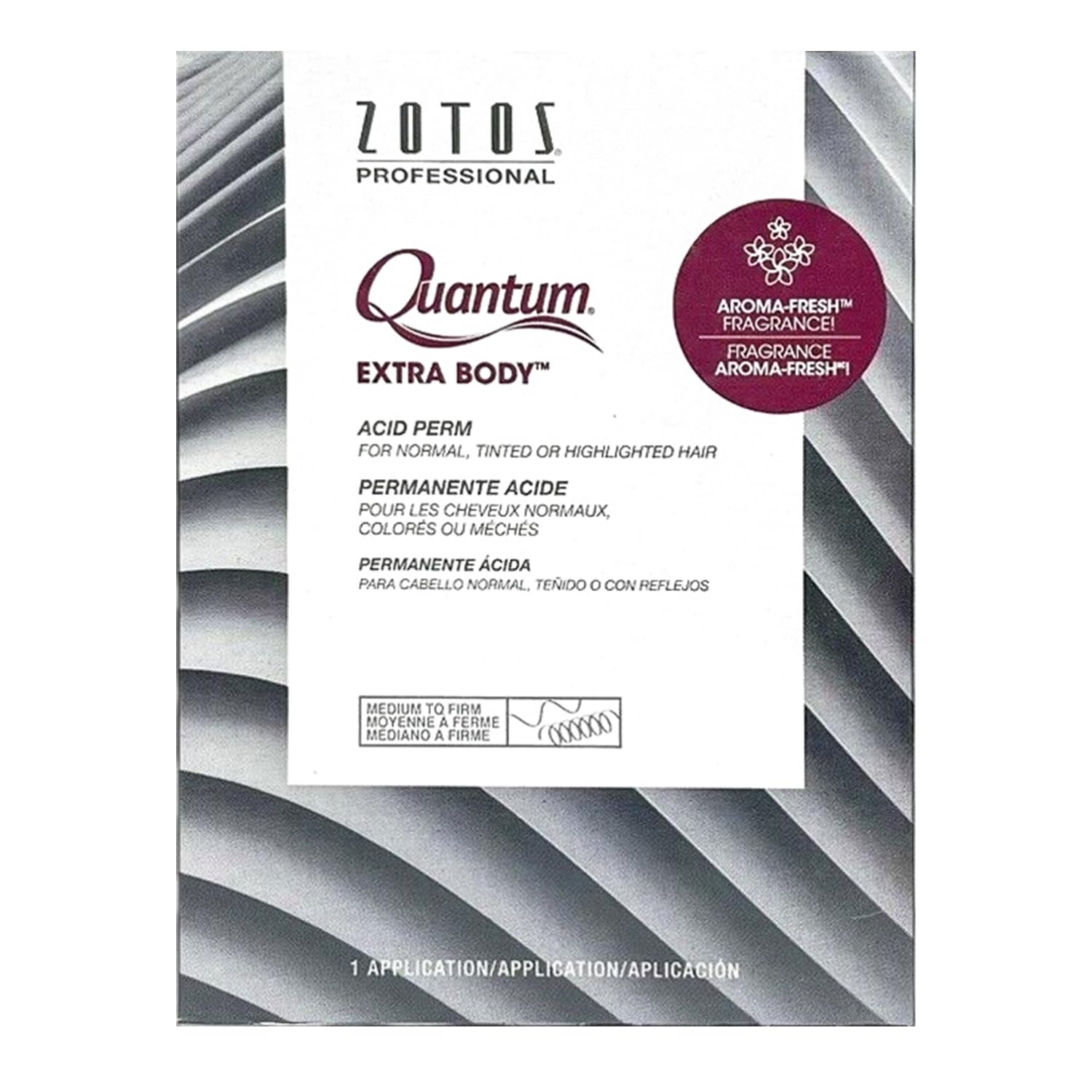 Zotos Quantum Extra Body, botella, promueve rizos definidos y peinado fácil.