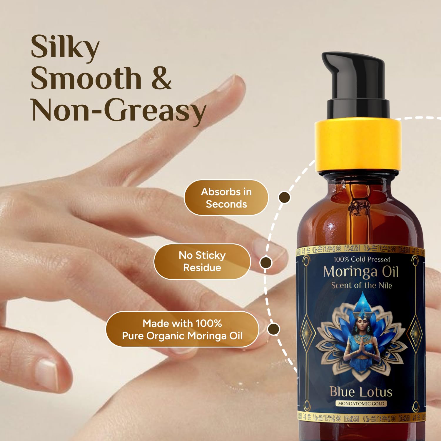 ZP.TECH aceite moringa loto azul, aporta brillo y suavidad al cabello.