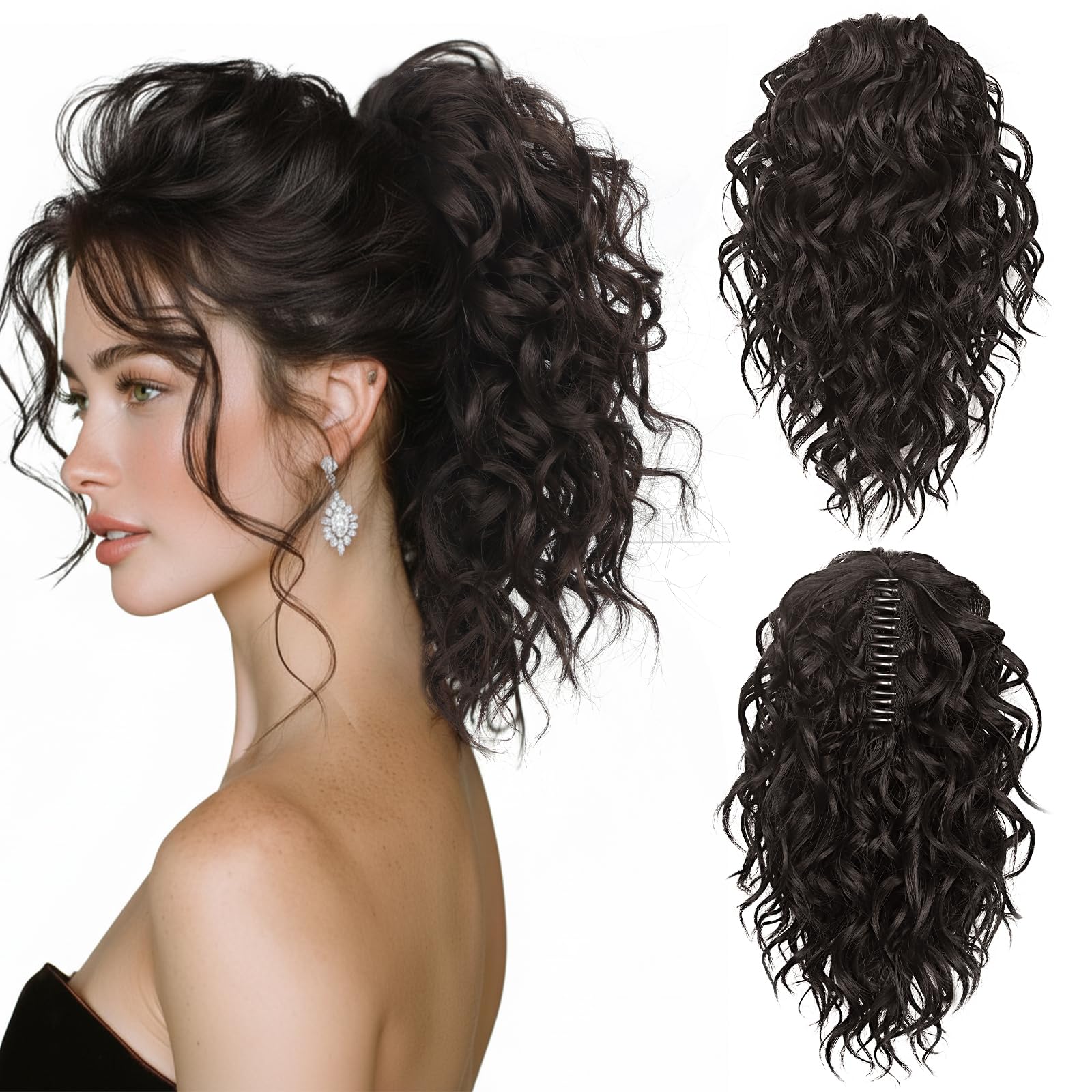 Extensión ZQIAN BEAUTY cola-caballo 12p marrón oscuro con clip seguro.