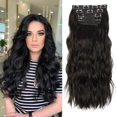 Extensiones ZQIAN BEAUTY negras de 20 pulgadas con mecha y broches para mayor volumen