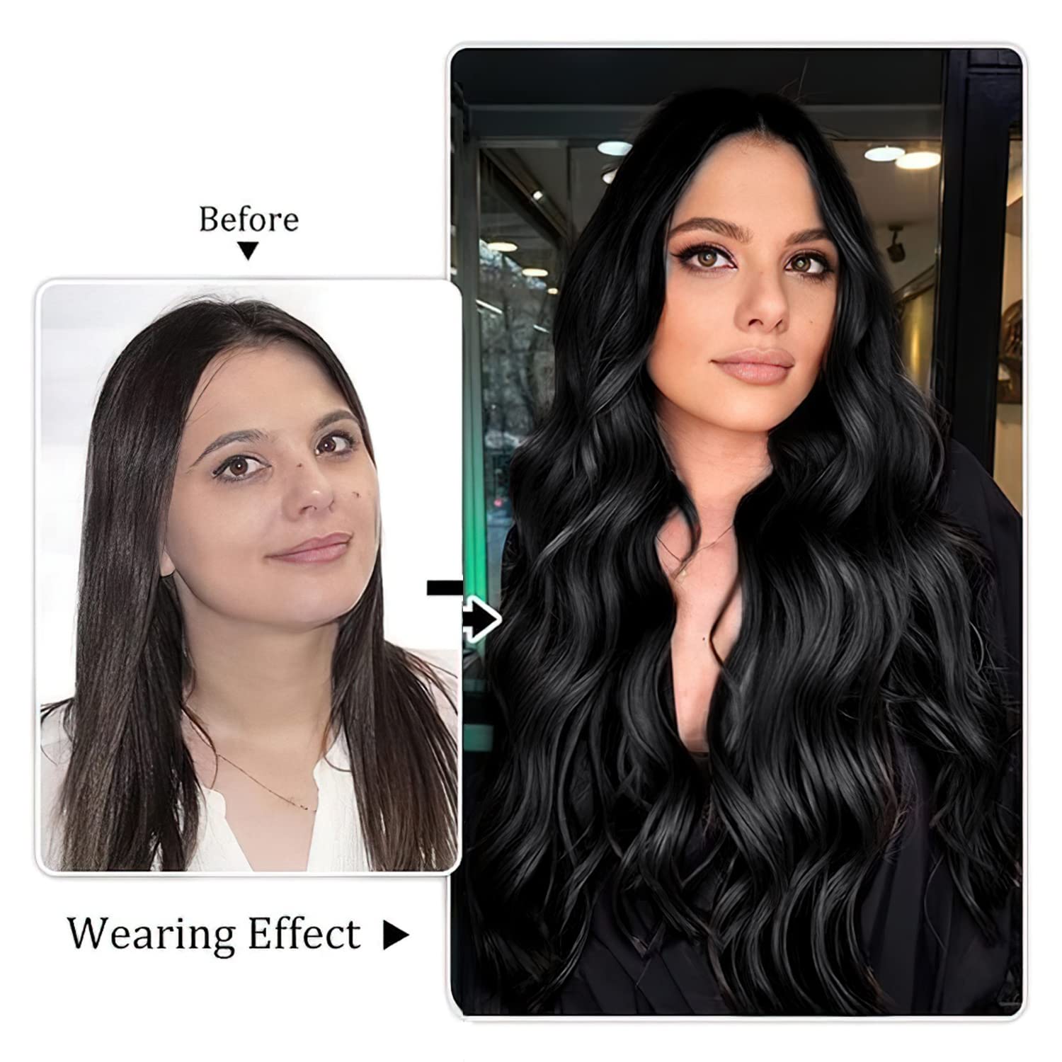 Extensiones ZQIAN BEAUTY negras, resistentes al calor para peinado suave