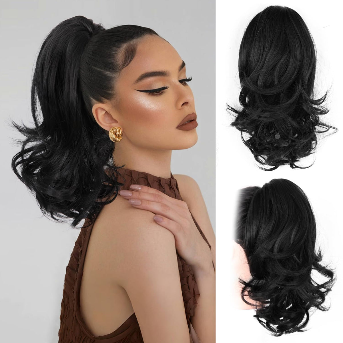ZQIAN BEAUTY ext. cola de caballo 14 pulgadas negro, clip para fijación rápida.