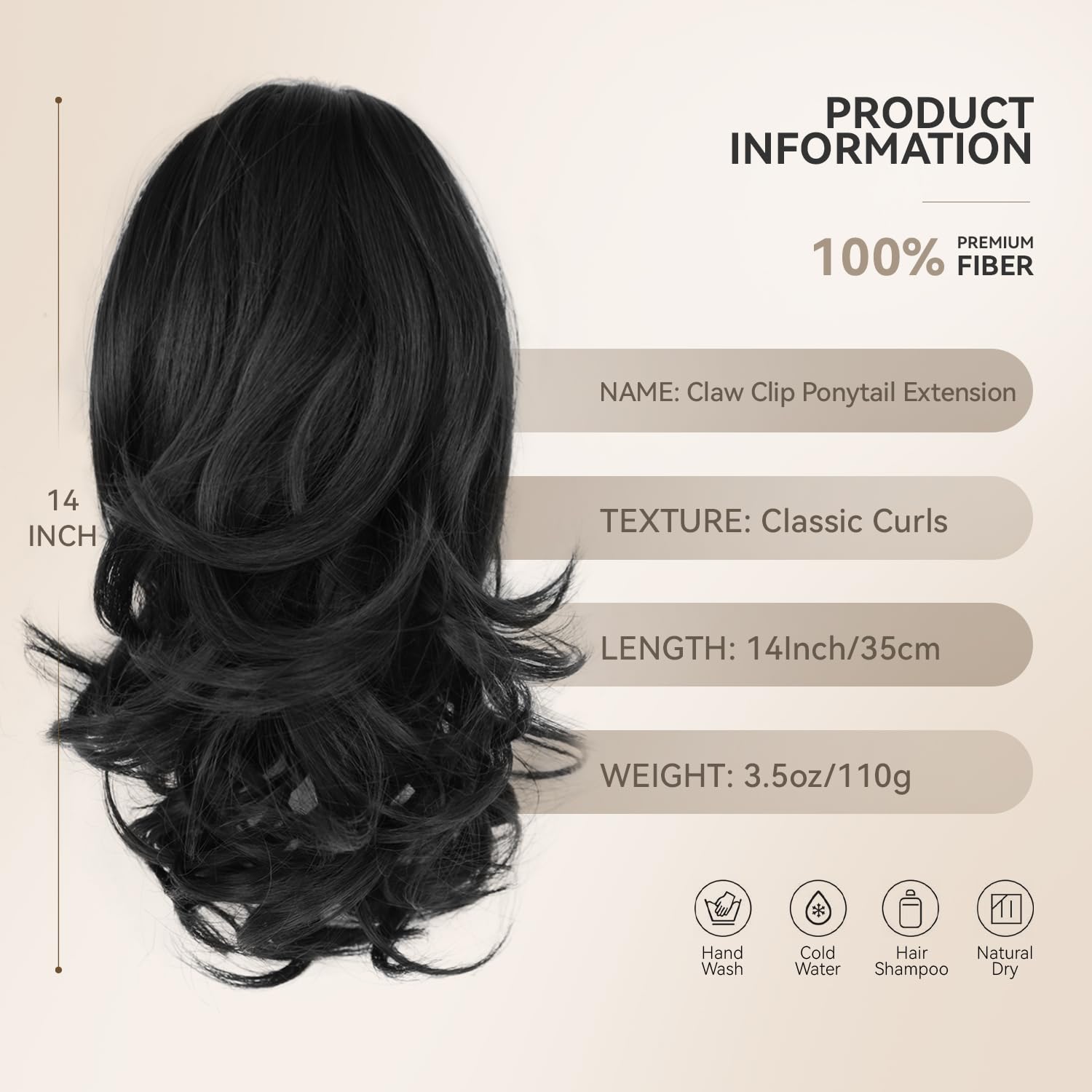 ZQIAN BEAUTY ext. cola de caballo ondulado negro para volumen natural.