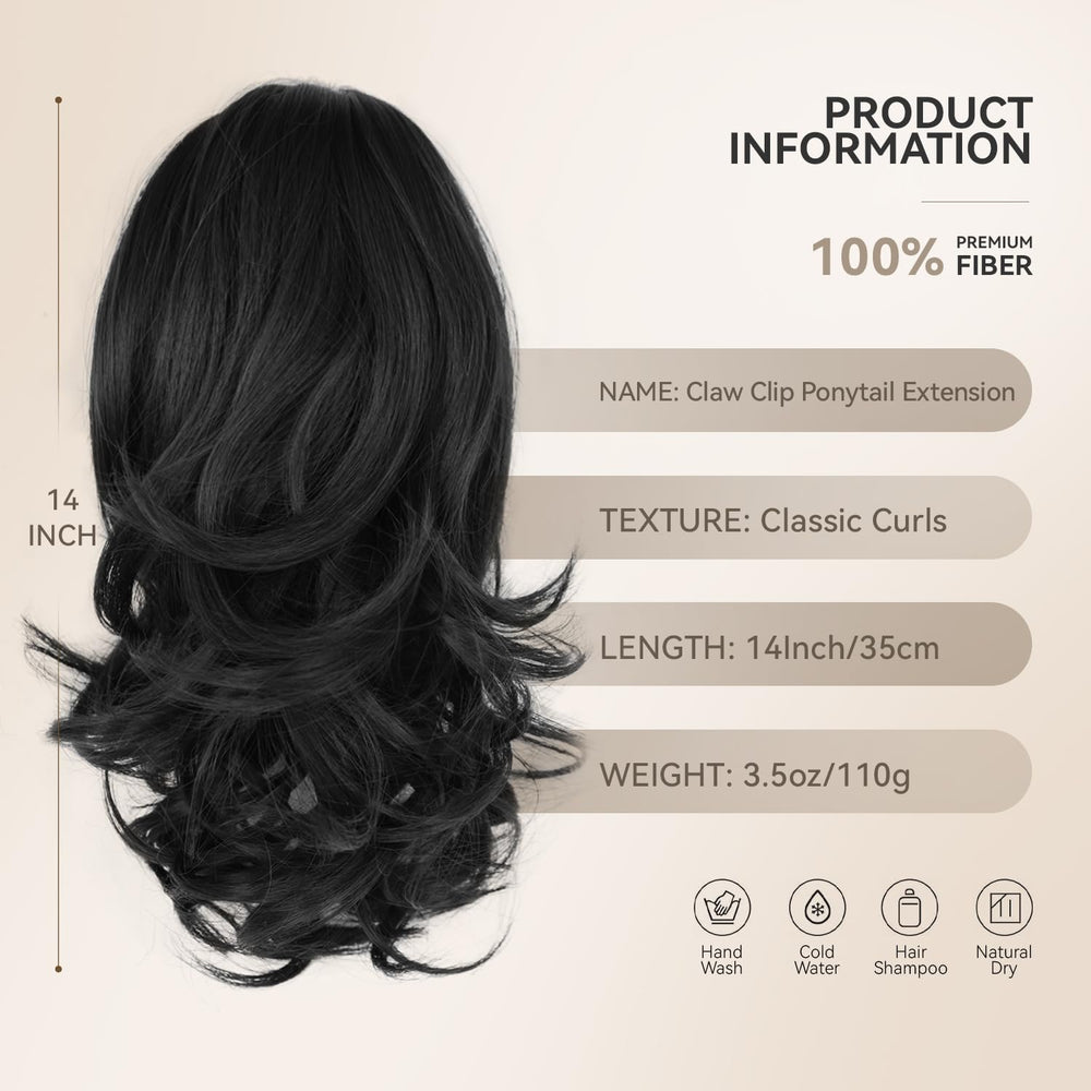 ZQIAN BEAUTY ext. cola de caballo ondulado negro para volumen natural.