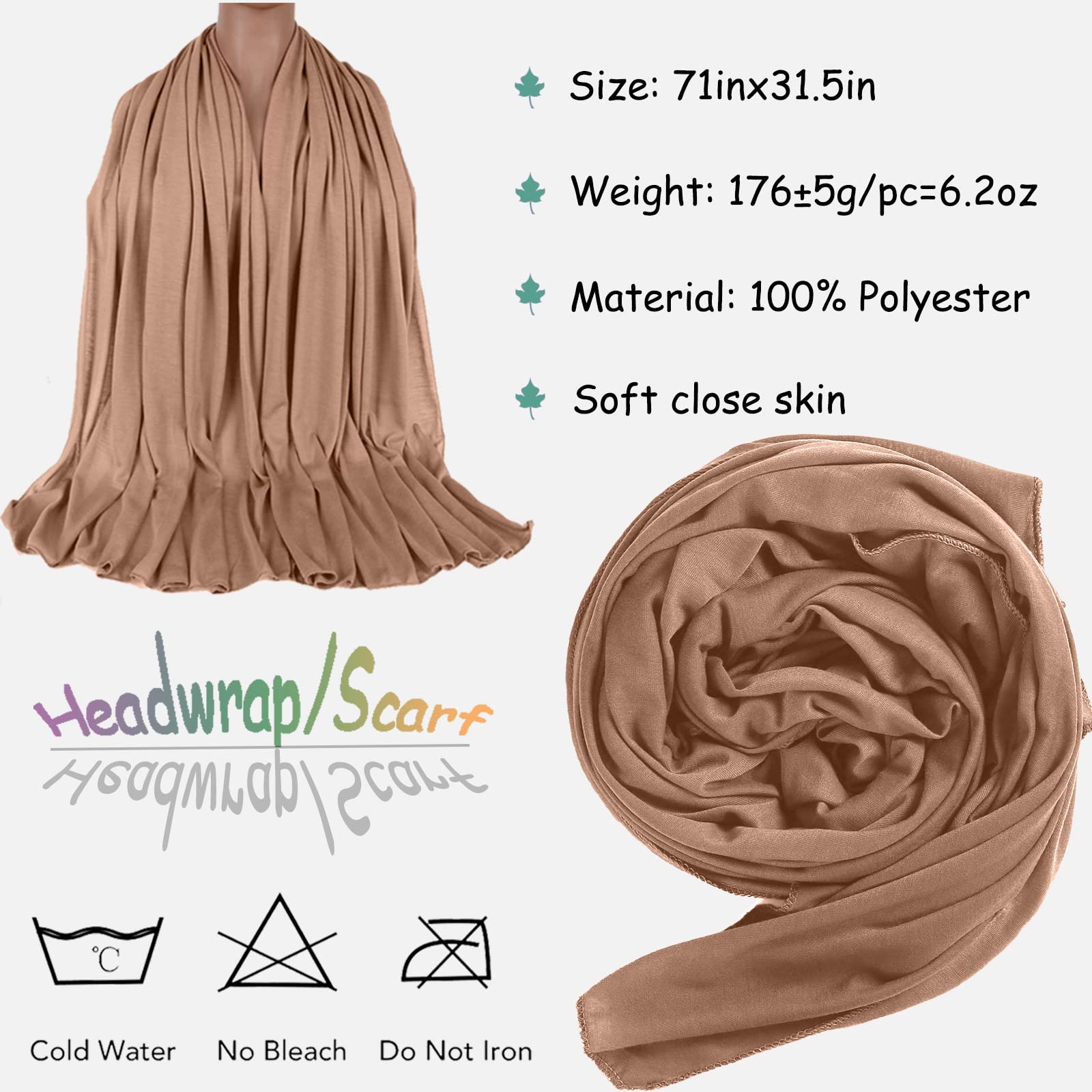 ZRQ foulard hijab camel, enveloppe légère et facile à nouer.