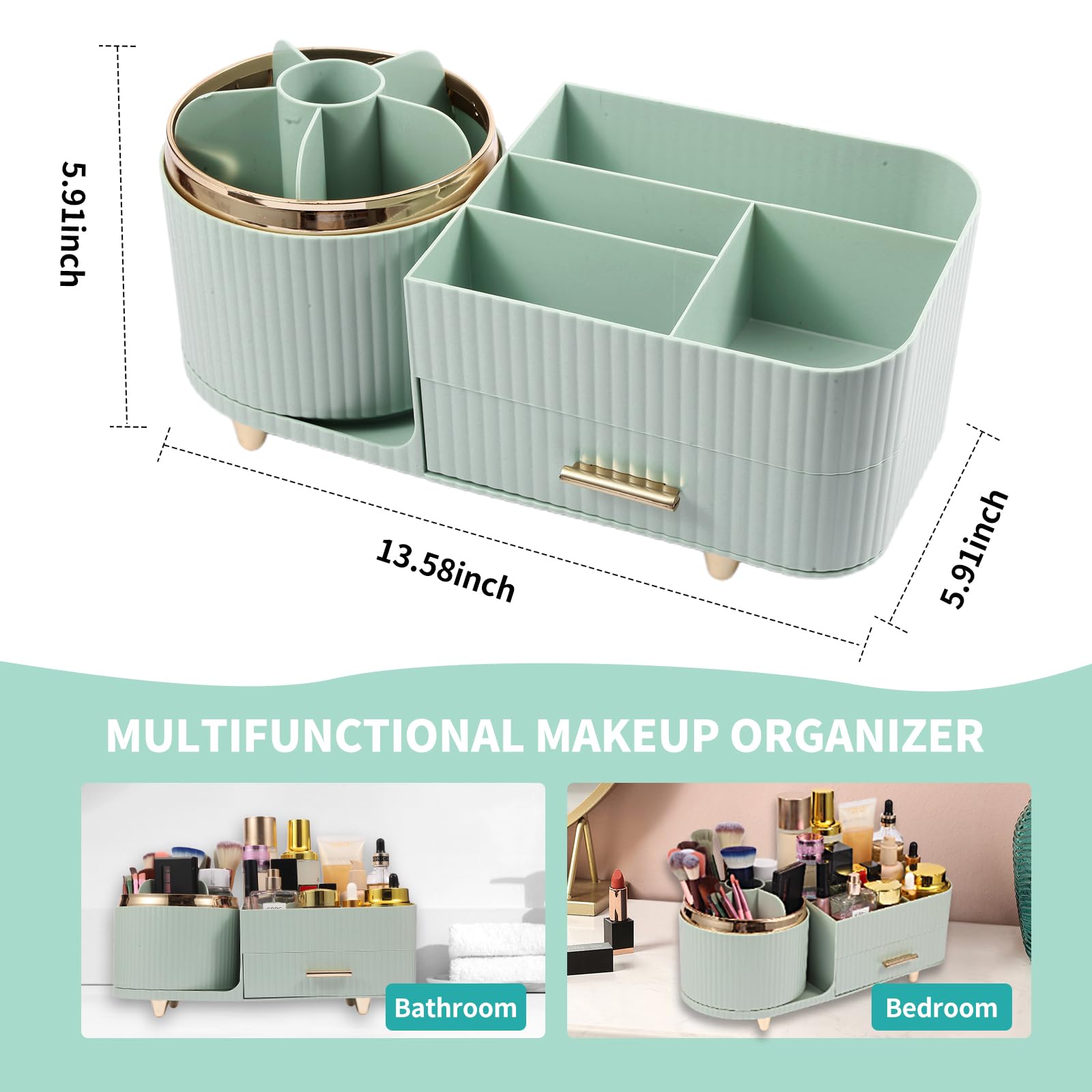 Zufudo organizador con cajón, acceso rápido a cosméticos y accesorios.