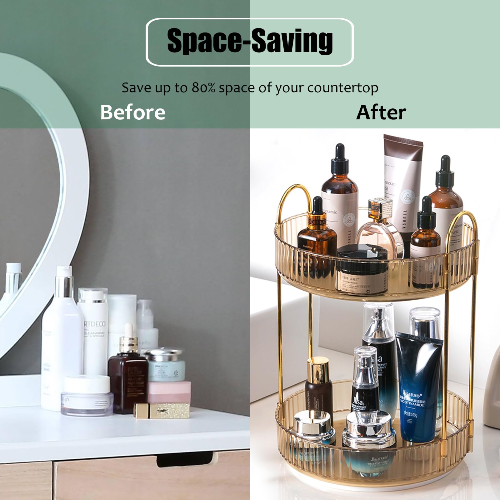 Zufudo organizador de maquillaje dos niveles, optimiza espacios en el tocador.