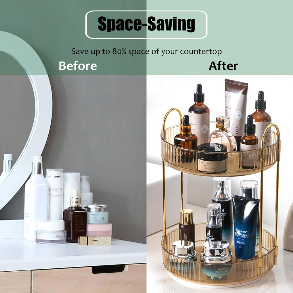 Zufudo organizador de maquillaje dos niveles, optimiza espacios en el tocador.