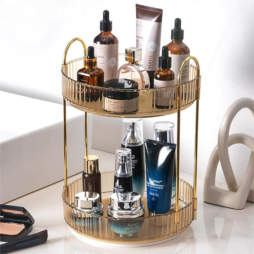 Zufudo organizador giratorio de maquillaje en dos niveles, fácil acceso.