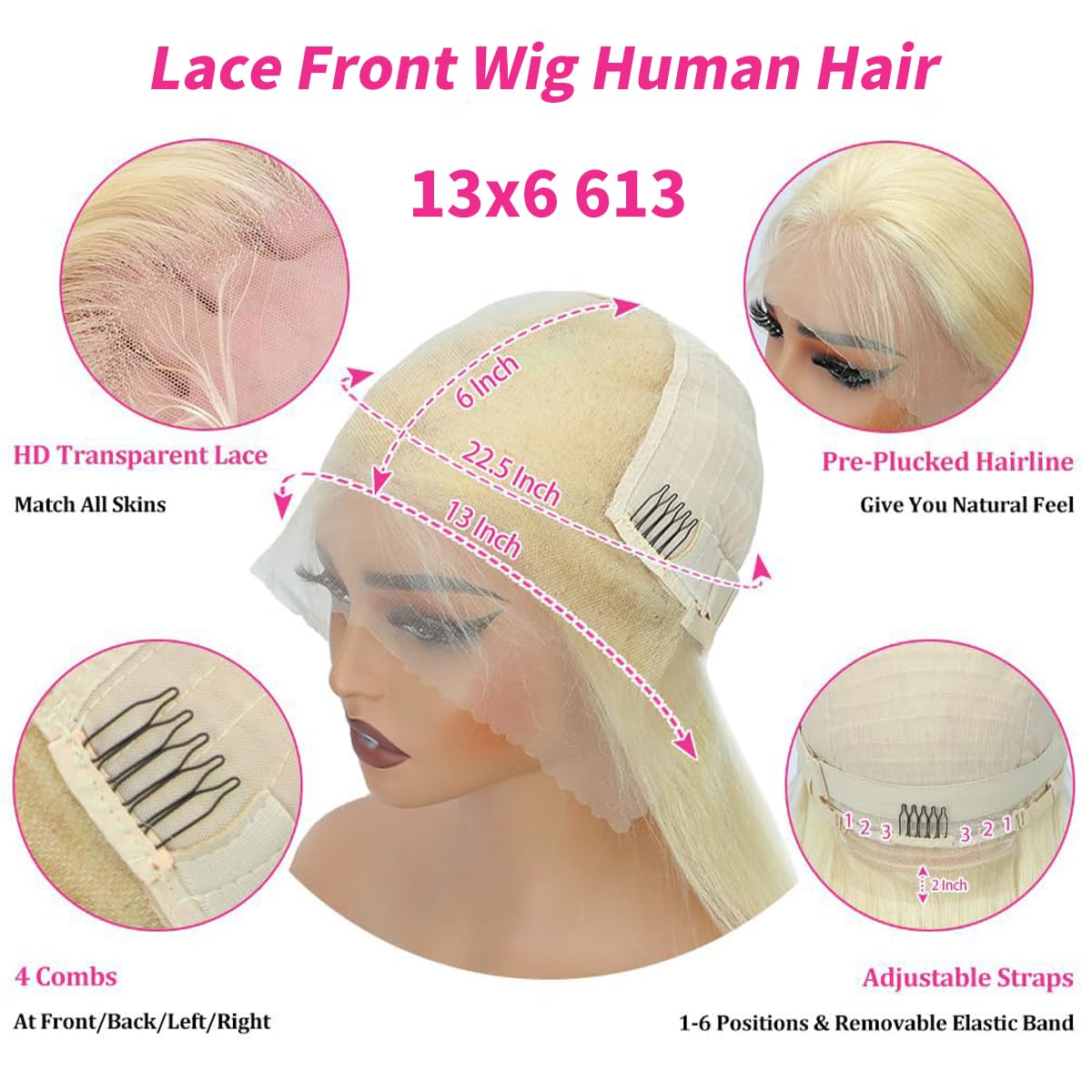ZWJSH 613 13x6 lace front, interior con ajuste para comodidad.