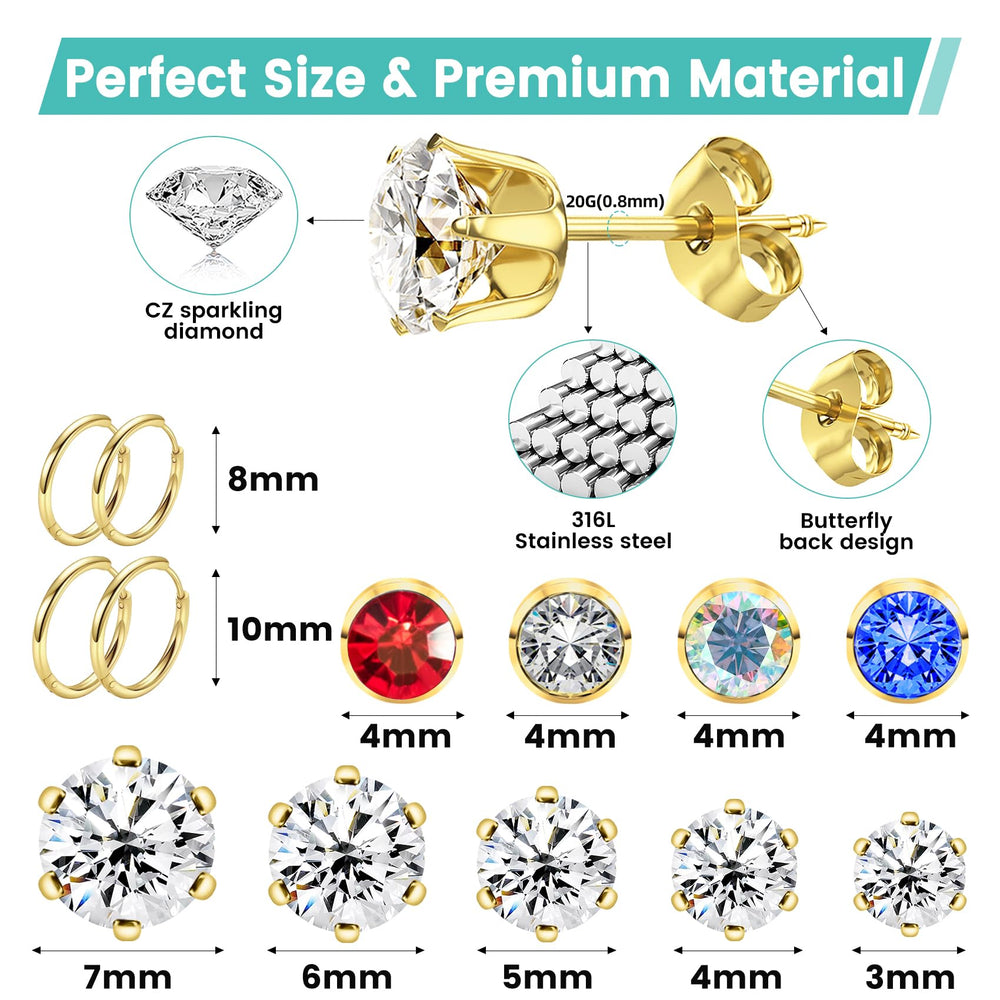 Pendientes Zygc de zirconia cúbica 3–7 mm, variedad para distintos estilos.