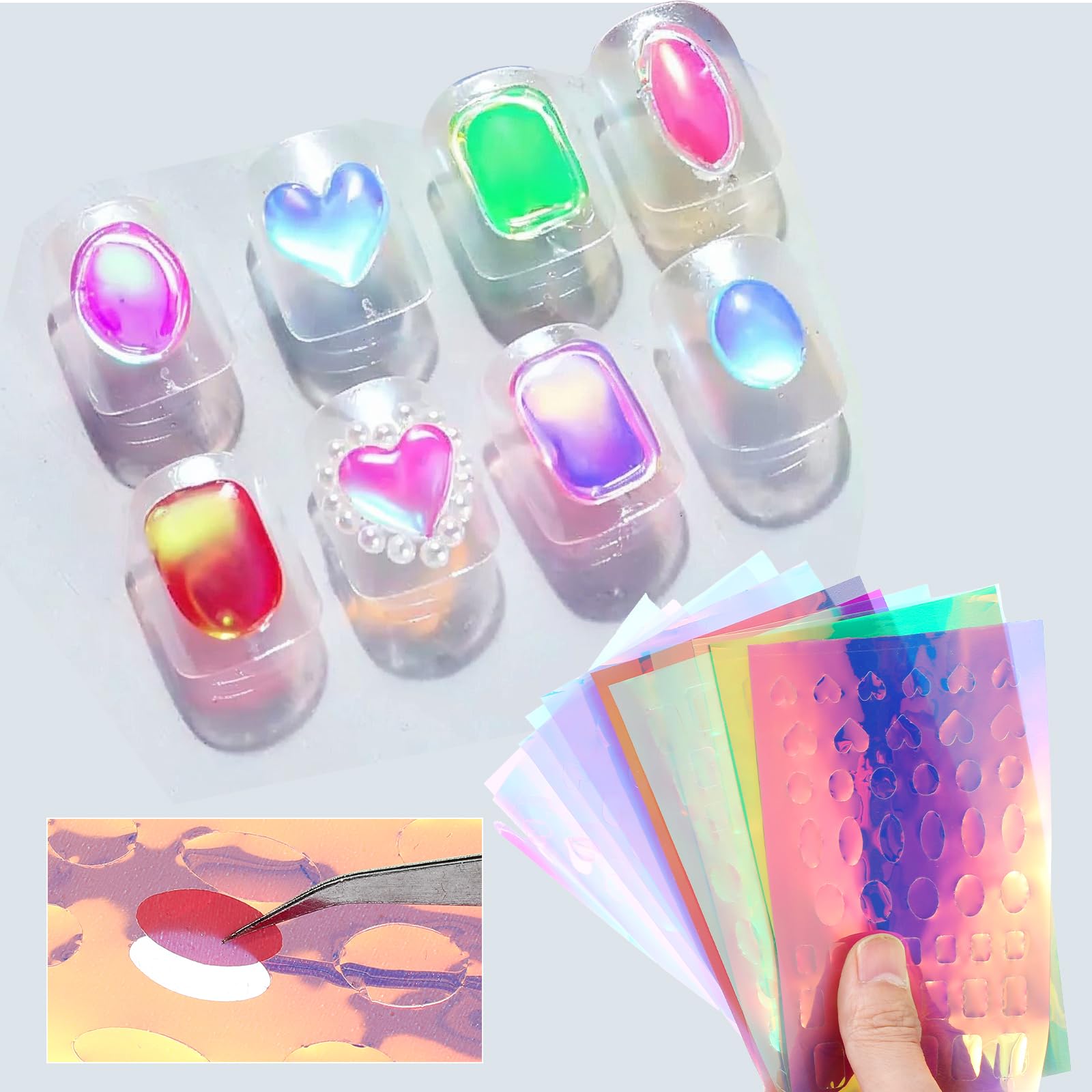 Pegatinas Zyghjort foil láser iridiscentes para un estilo llamativo en uñas.