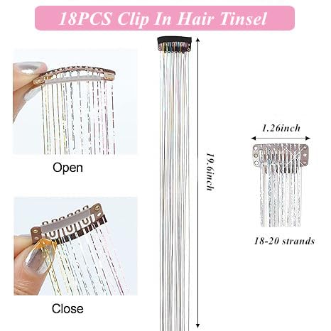 Extensiones de tinsel de 50 cm para peinados rápidos y brillantes.